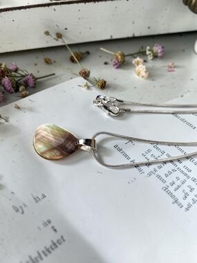 Sterling Silver Abalone Shell Teardrop Pendant Necklace - Iridescent Brown
